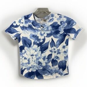 Chico's Chat-Tees Women's Graphic T-Shirt Size 2 Blue Floral Design